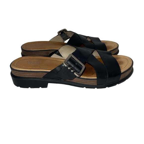 Dr. Scholls Original Collection Sandals Size 10M Black Leather Slip On Cushioned - Picture 1 of 12